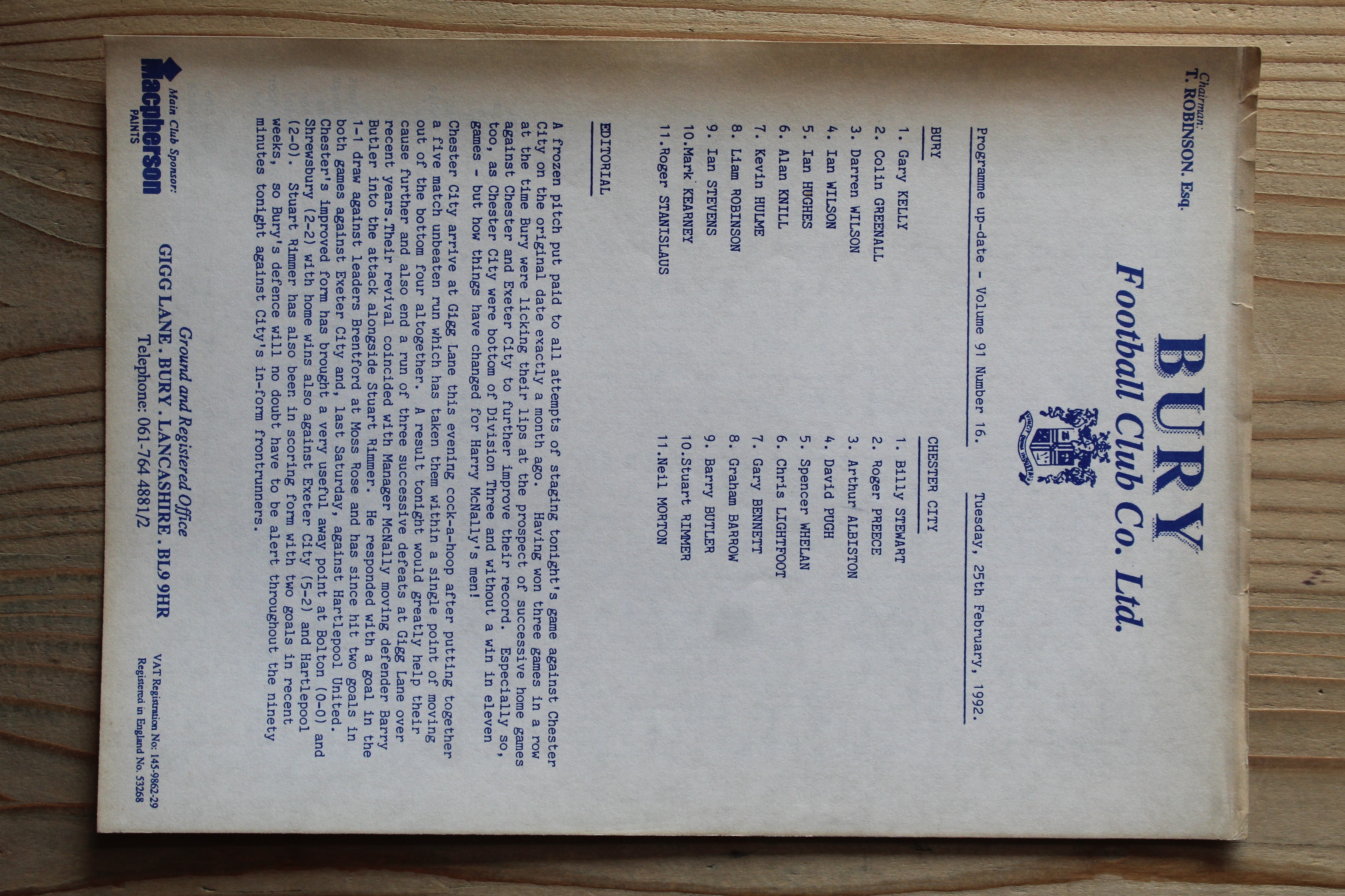 Bury FC v Chester City FC