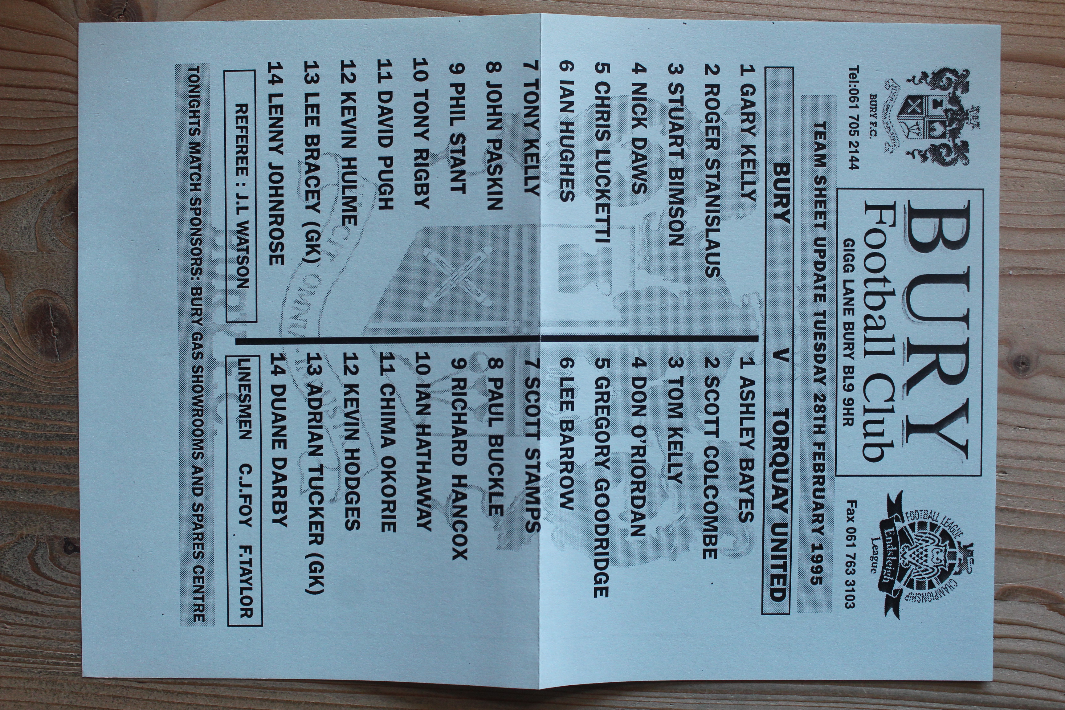 Bury FC v Torquay United FC