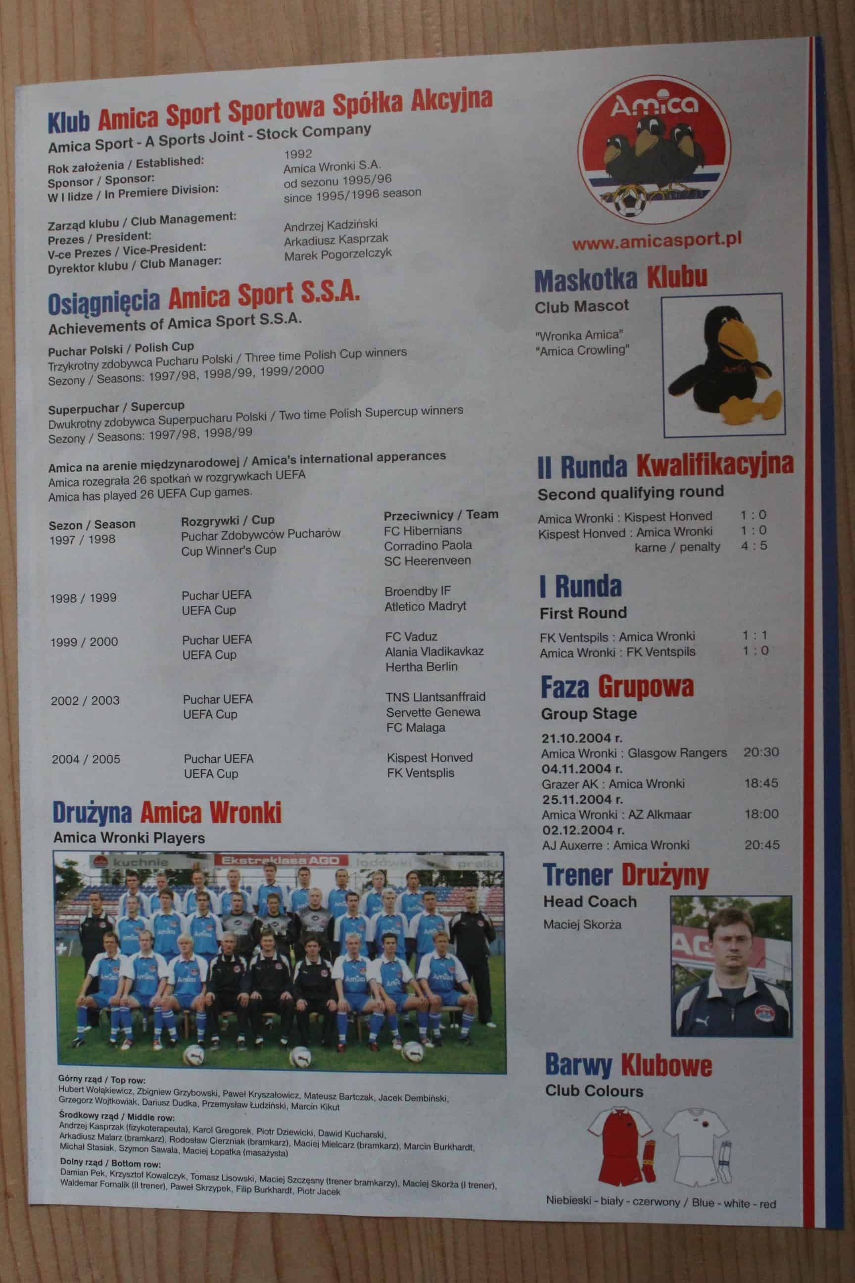 Amica Wronki v Rangers (Glasgow) FC