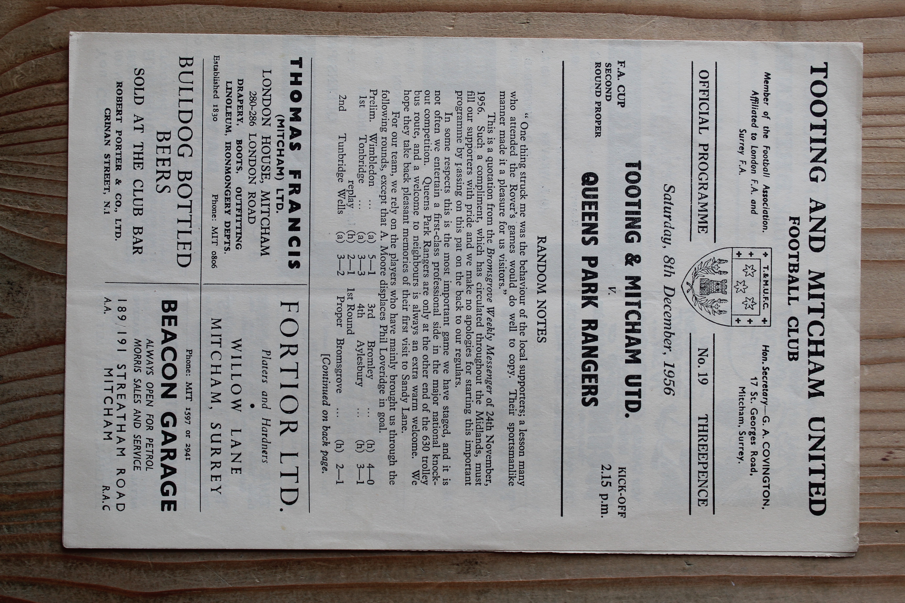 Tooting & Mitcham v Queens Park Rangers FC