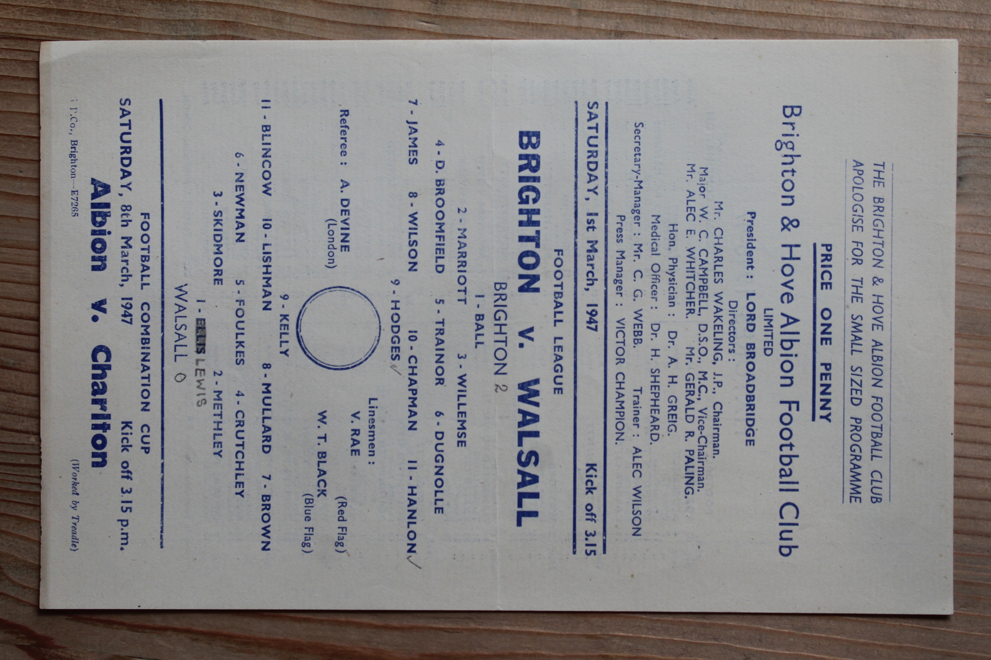 Brighton & Hove Albion FC v Walsall FC