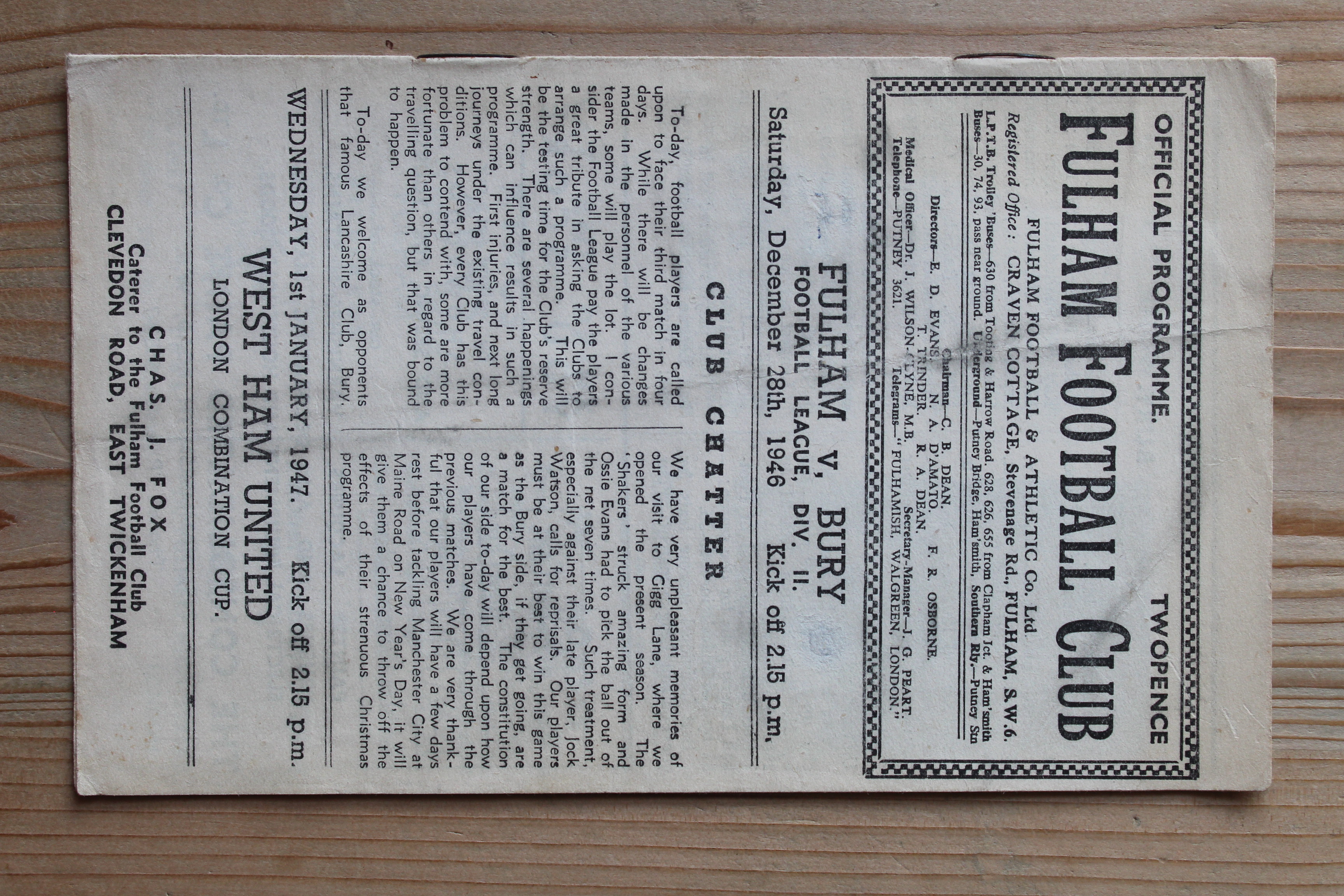 Fulham FC v Bury FC