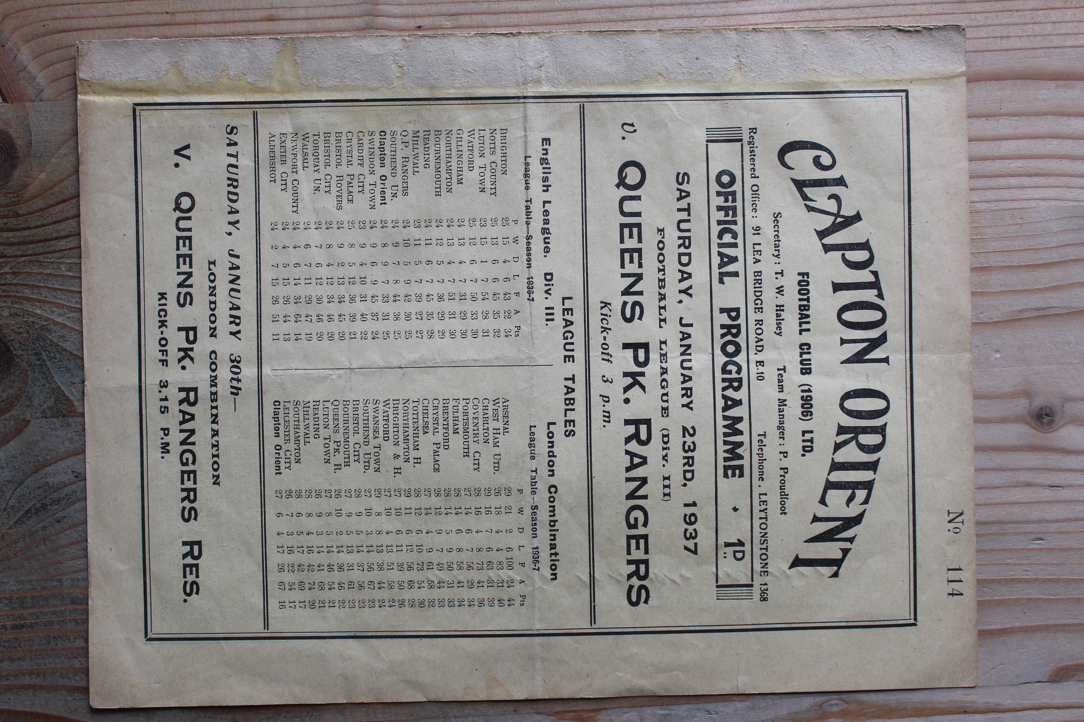 Clapton Orient v Queens Park Rangers FC