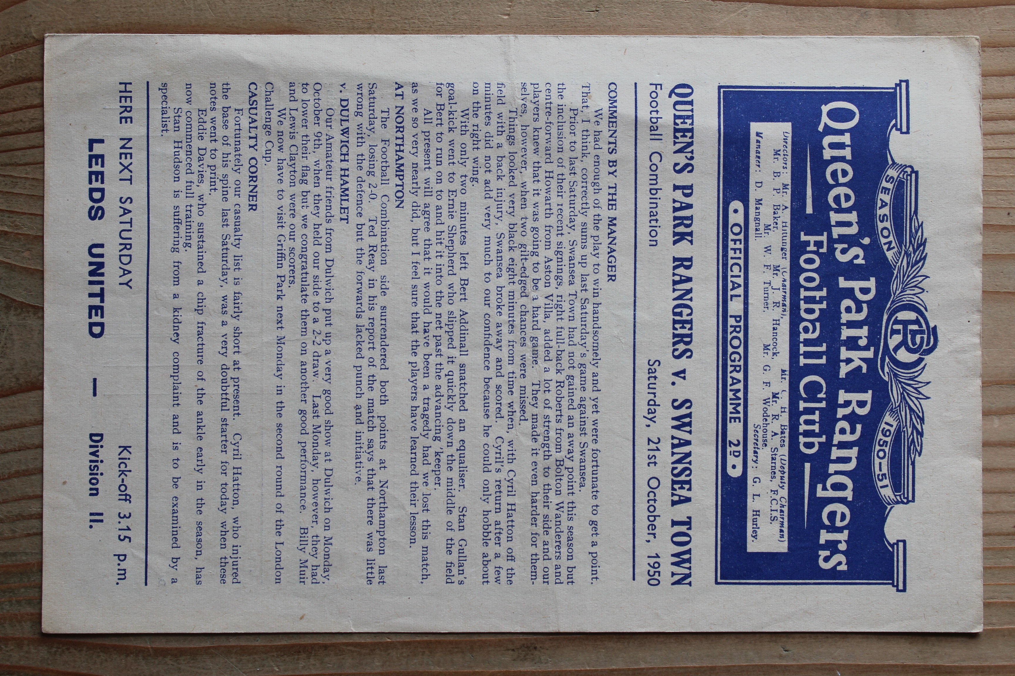 Queens Park Rangers (Res) v Swansea Town (Res)