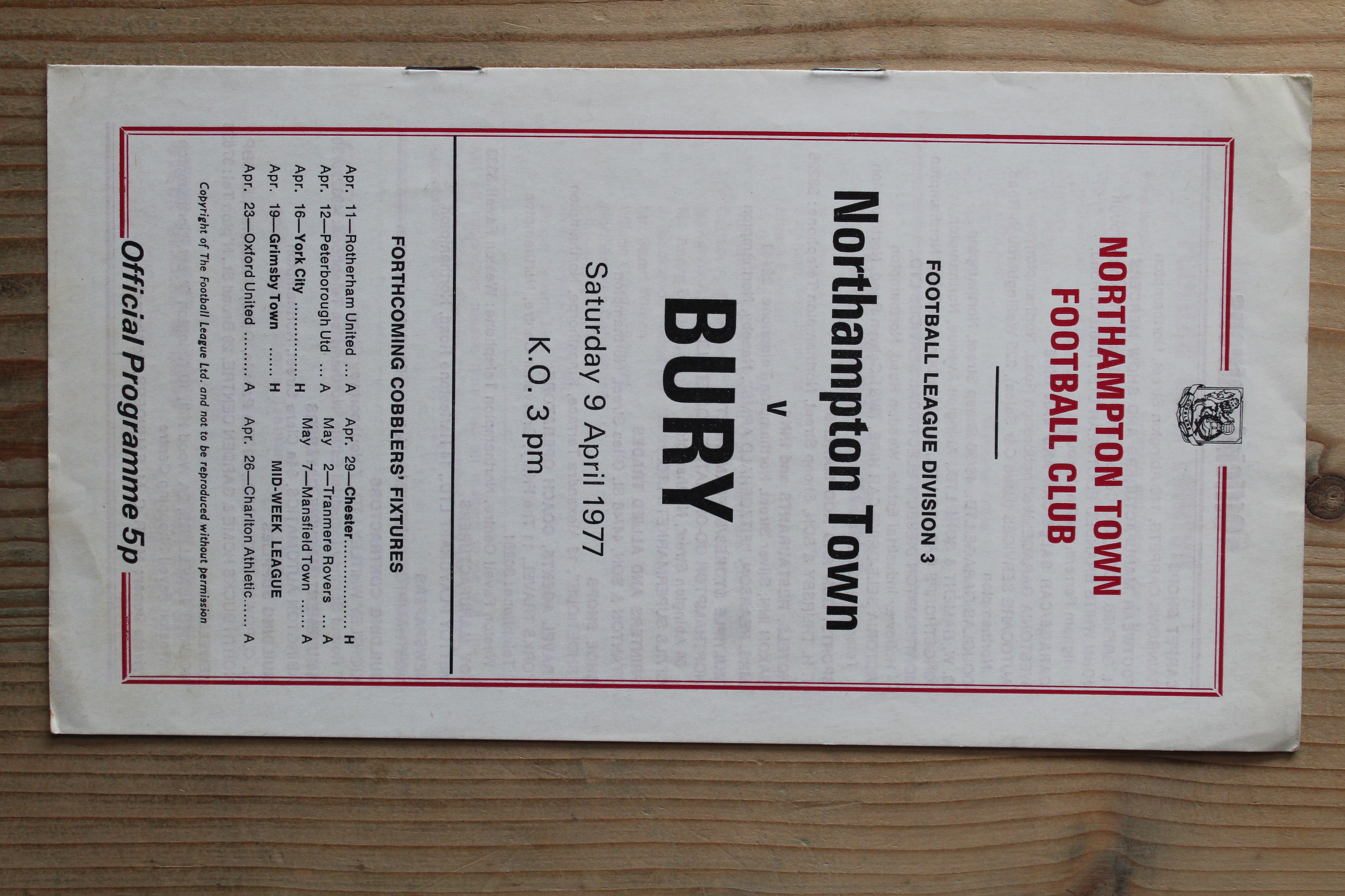 Northampton Town FC v Bury FC