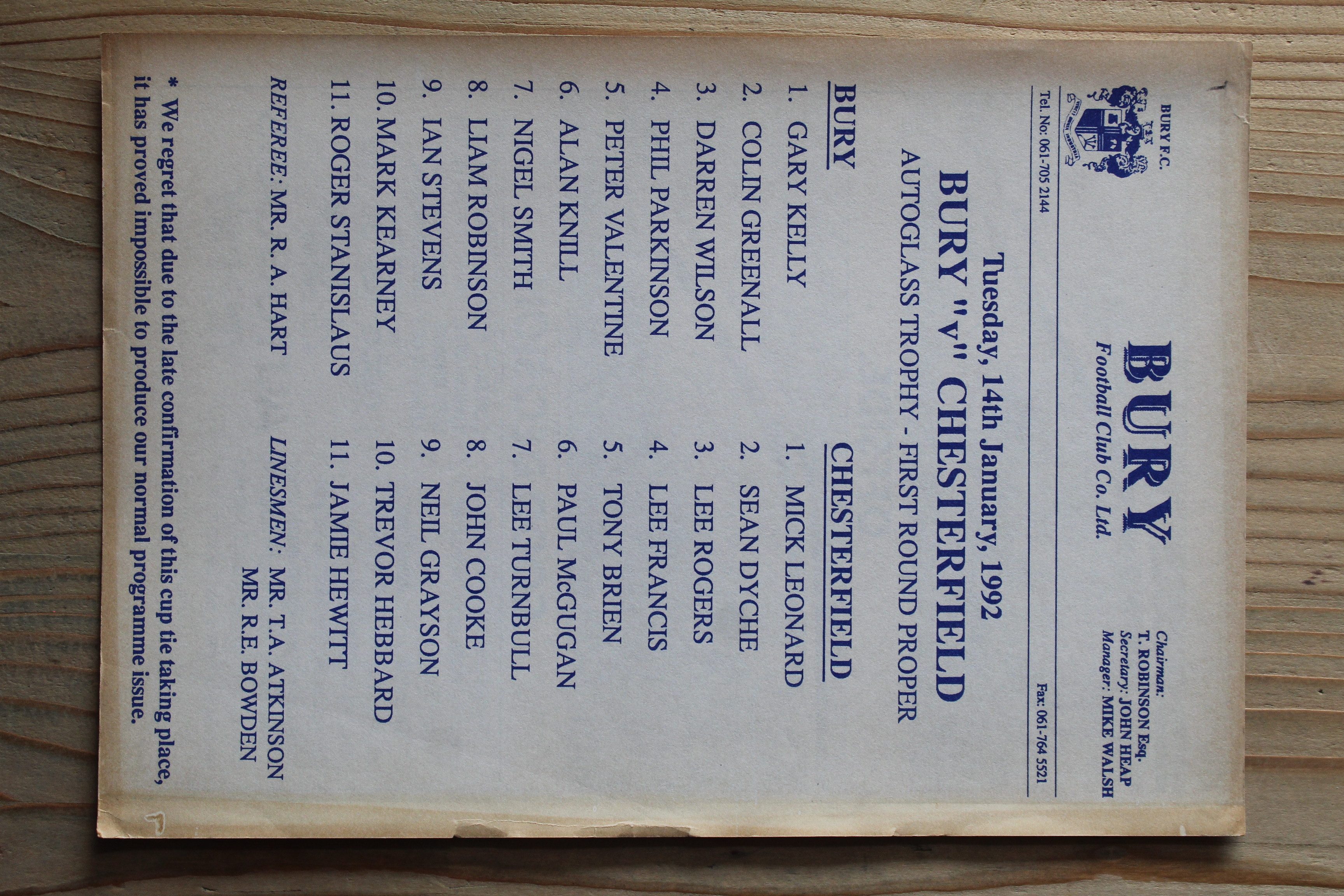 Bury FC v Chesterfield FC