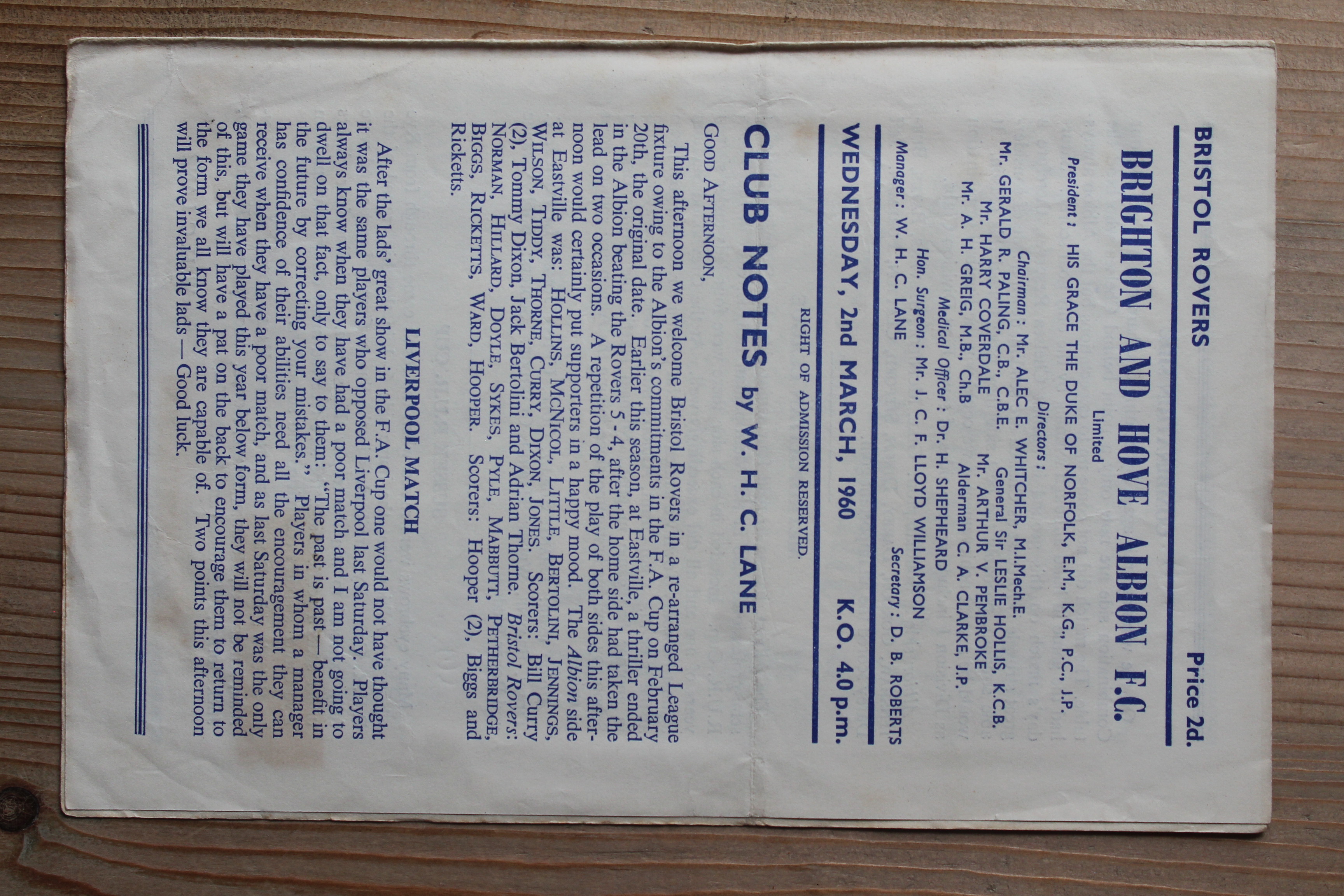 Brighton & Hove Albion FC v Bristol Rovers FC