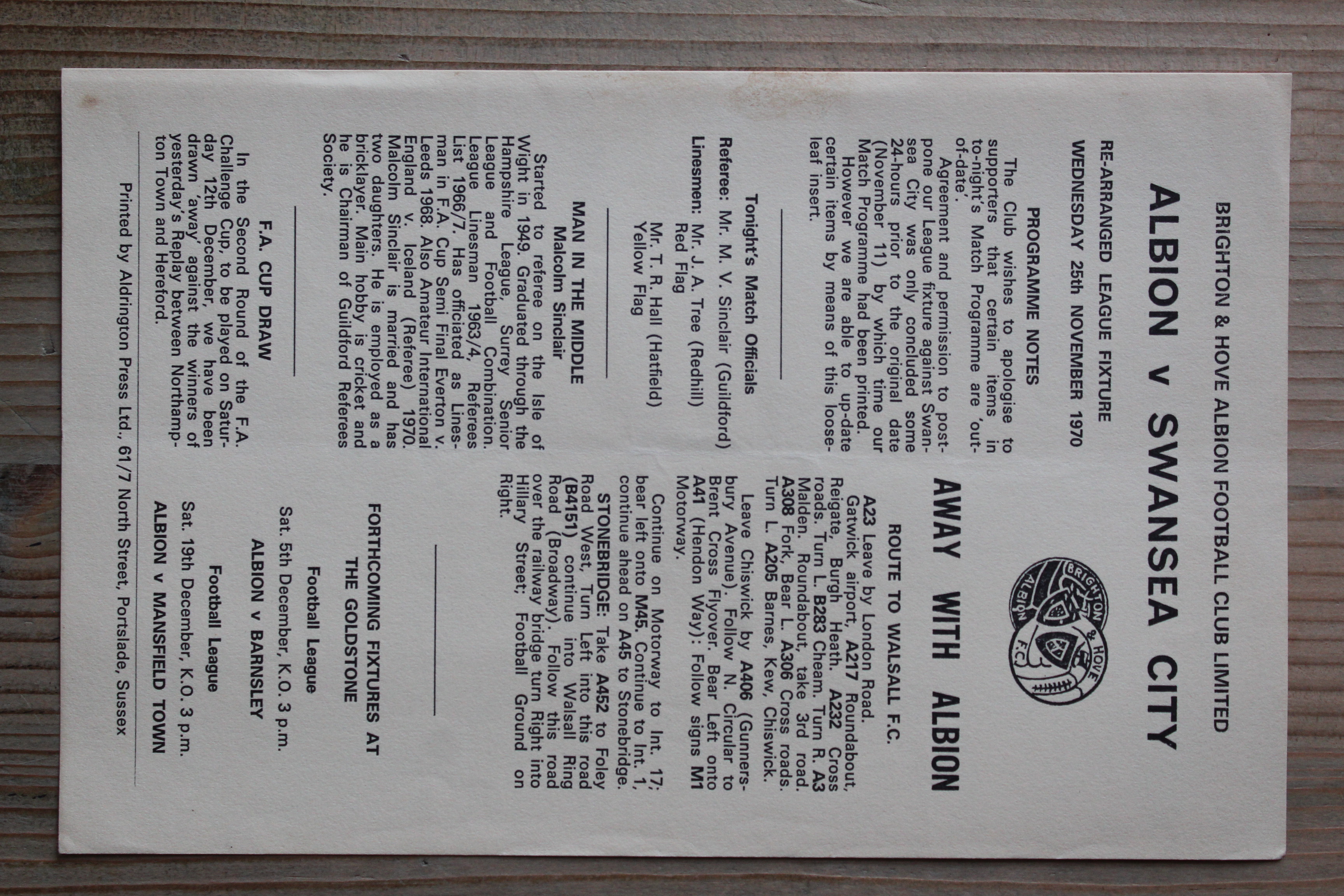 Brighton & Hove Albion FC v Swansea City FC