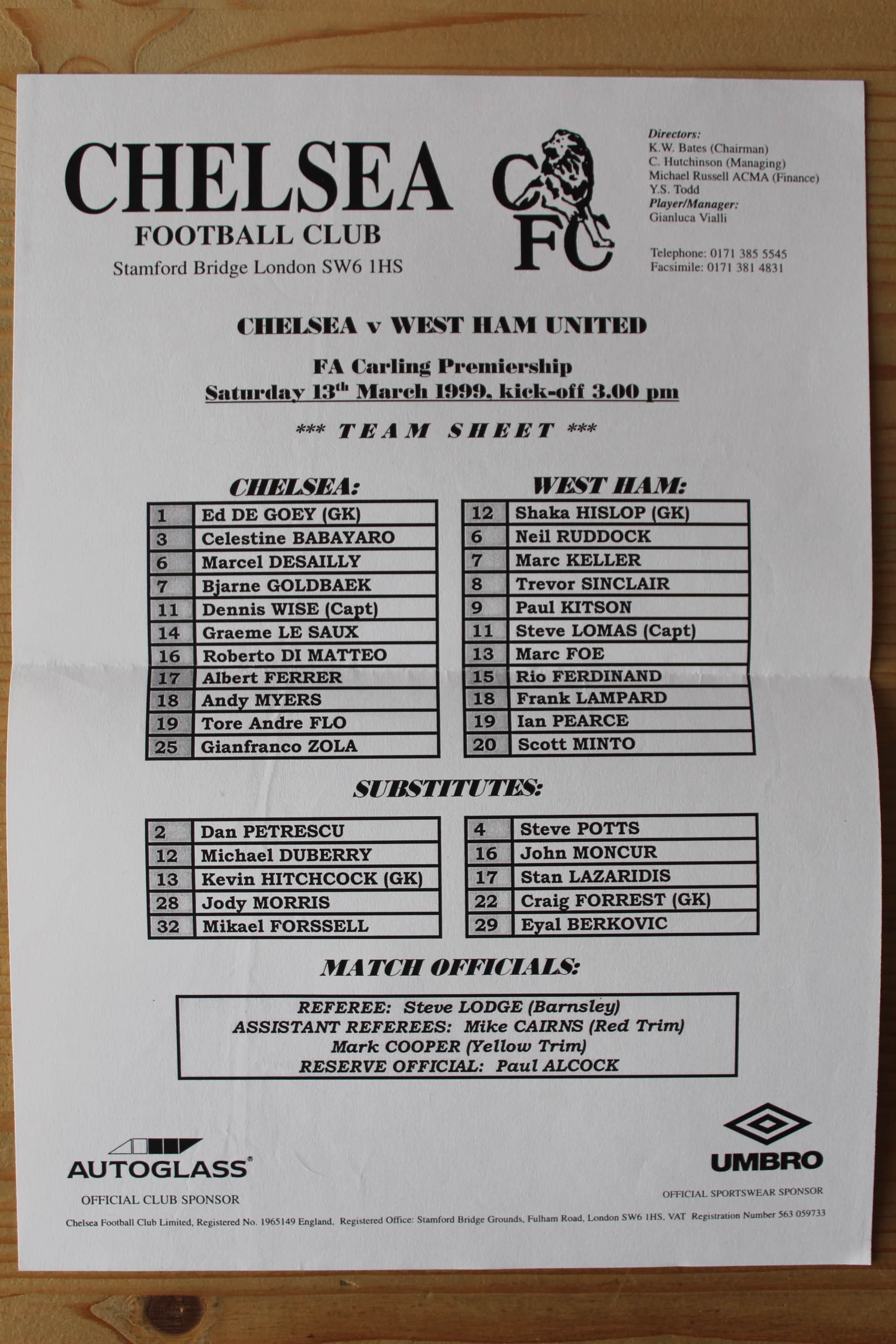 Chelsea FC v West Ham United FC