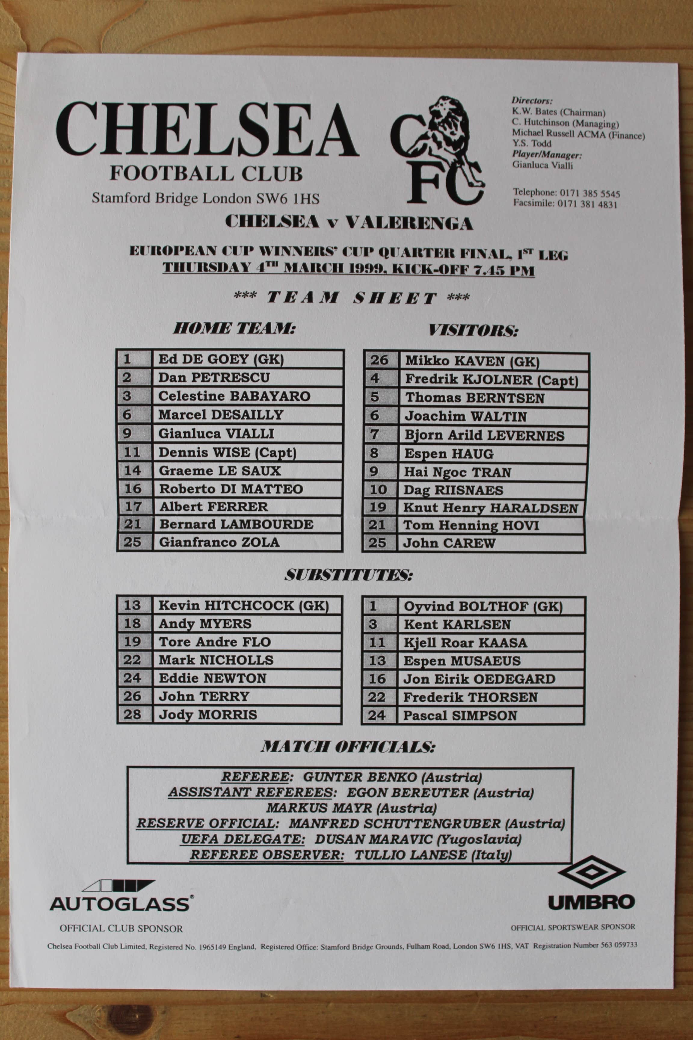 Chelsea FC v Valerenga IF