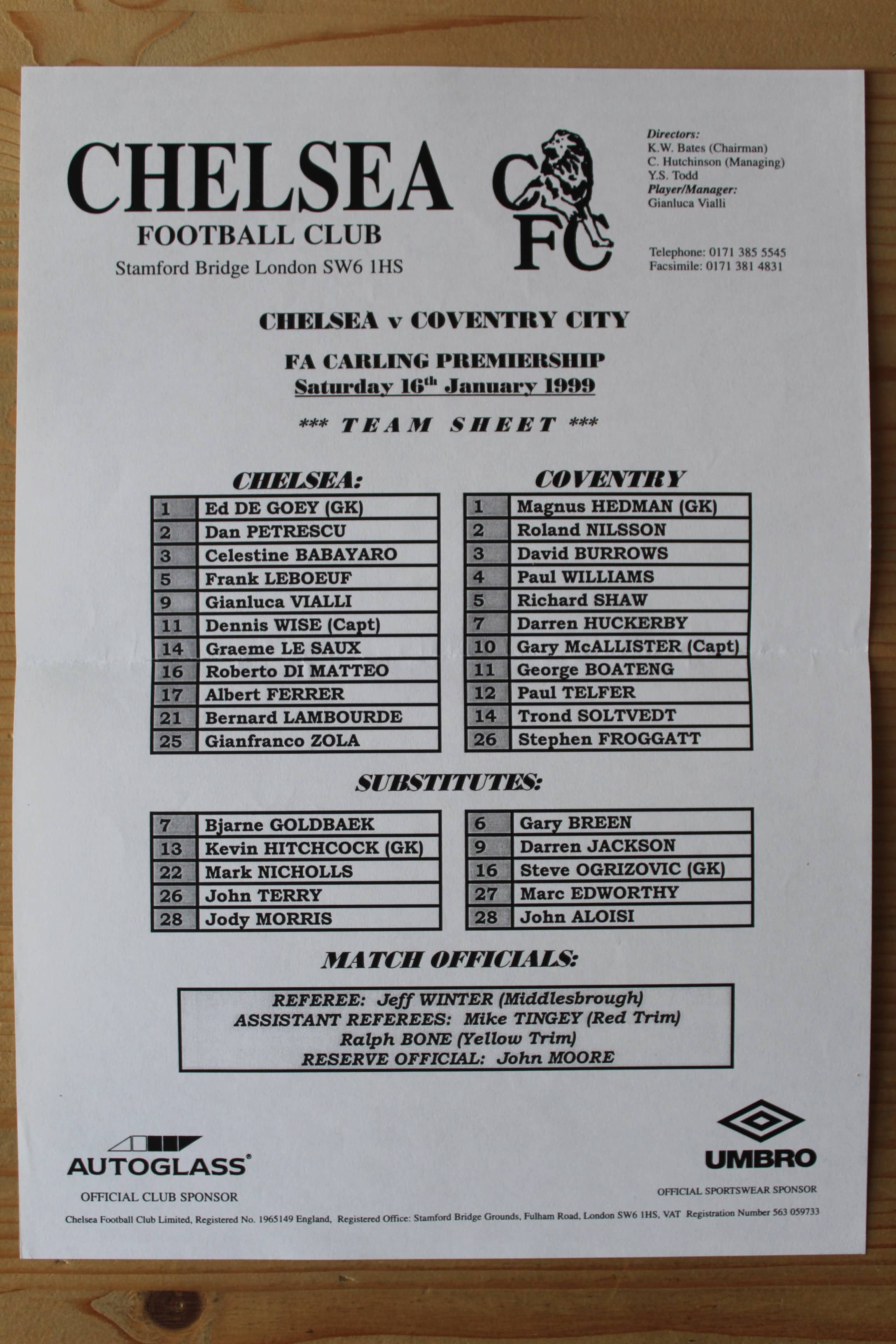 Chelsea FC v Coventry City FC