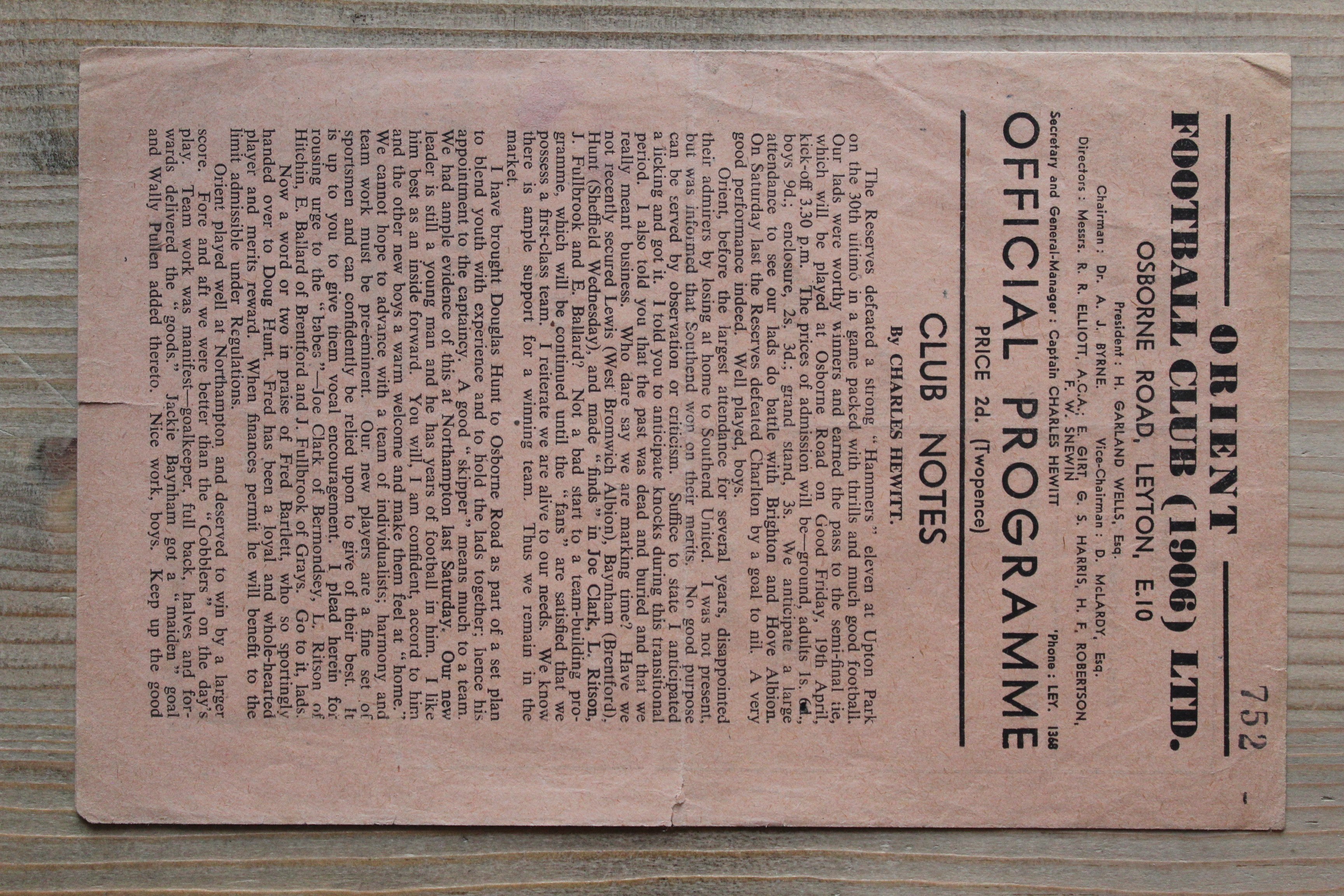 Orient v Brighton & Hove Albion FC