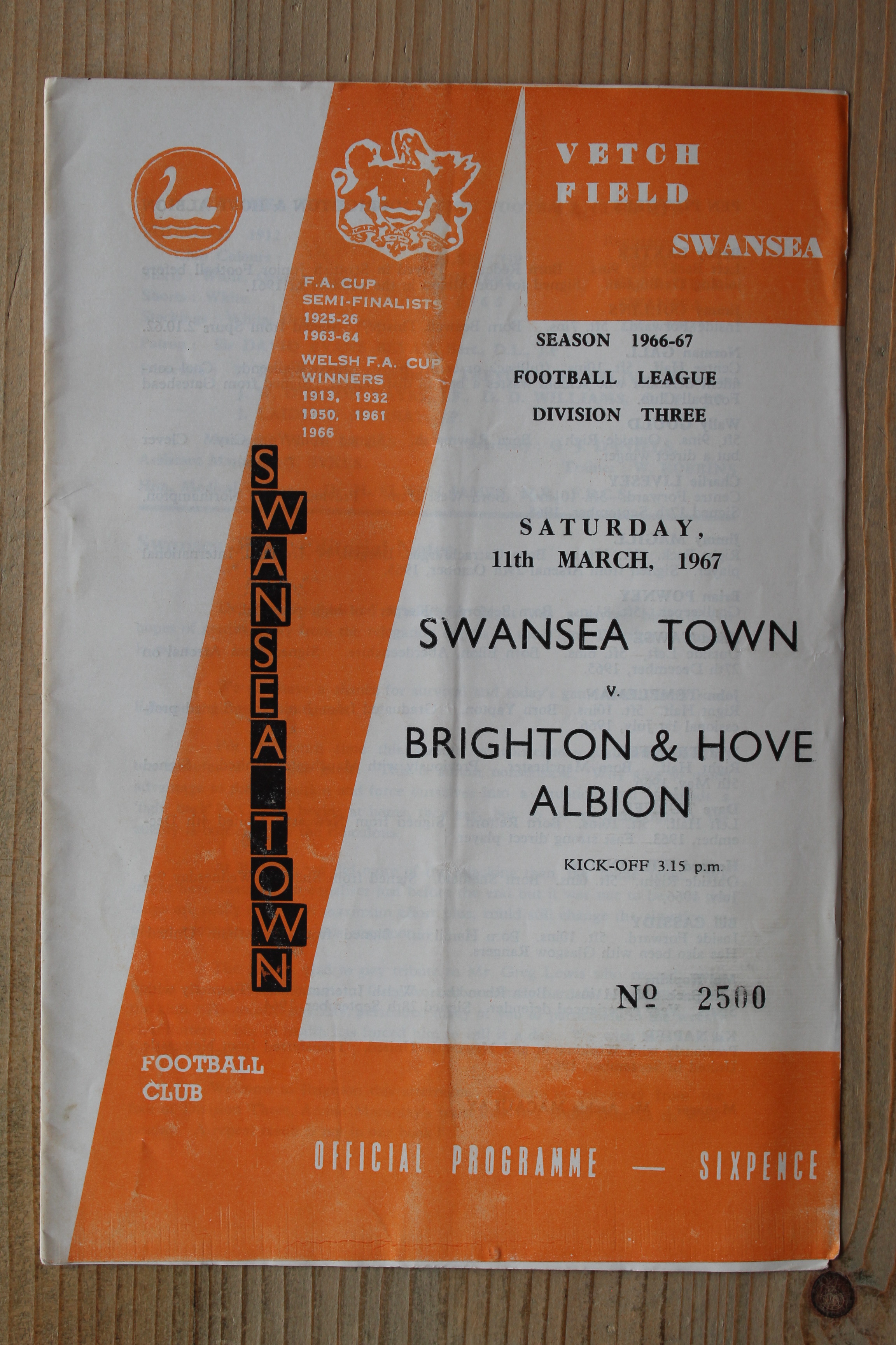 Swansea Town v Brighton & Hove Albion FC