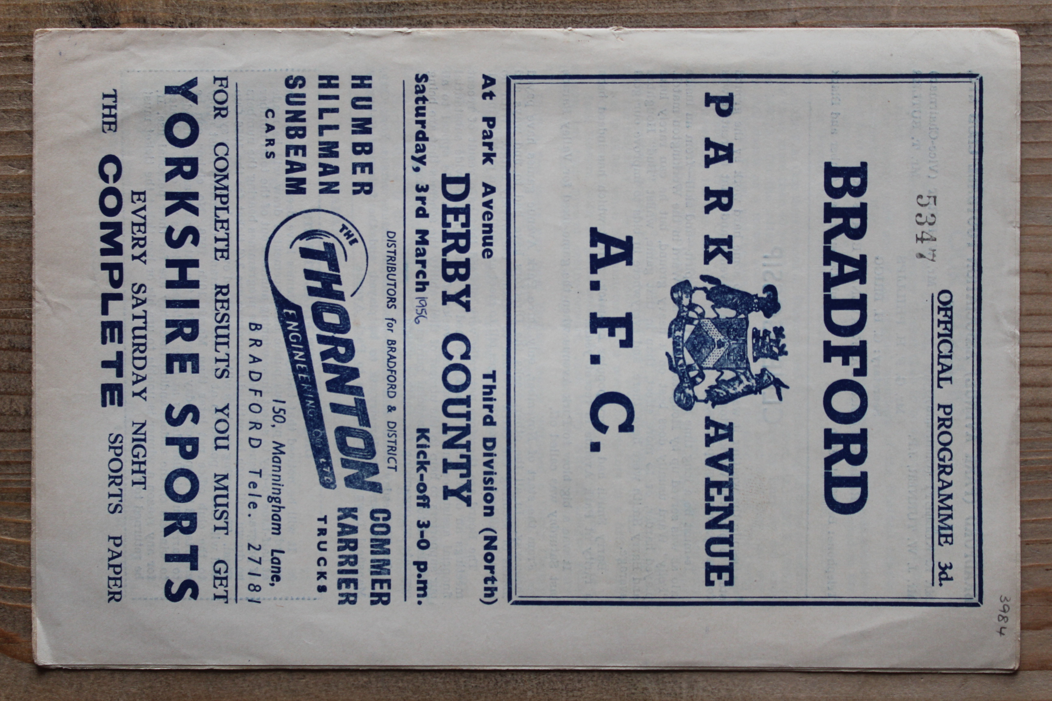Bradford Park Avenue v Derby County FC