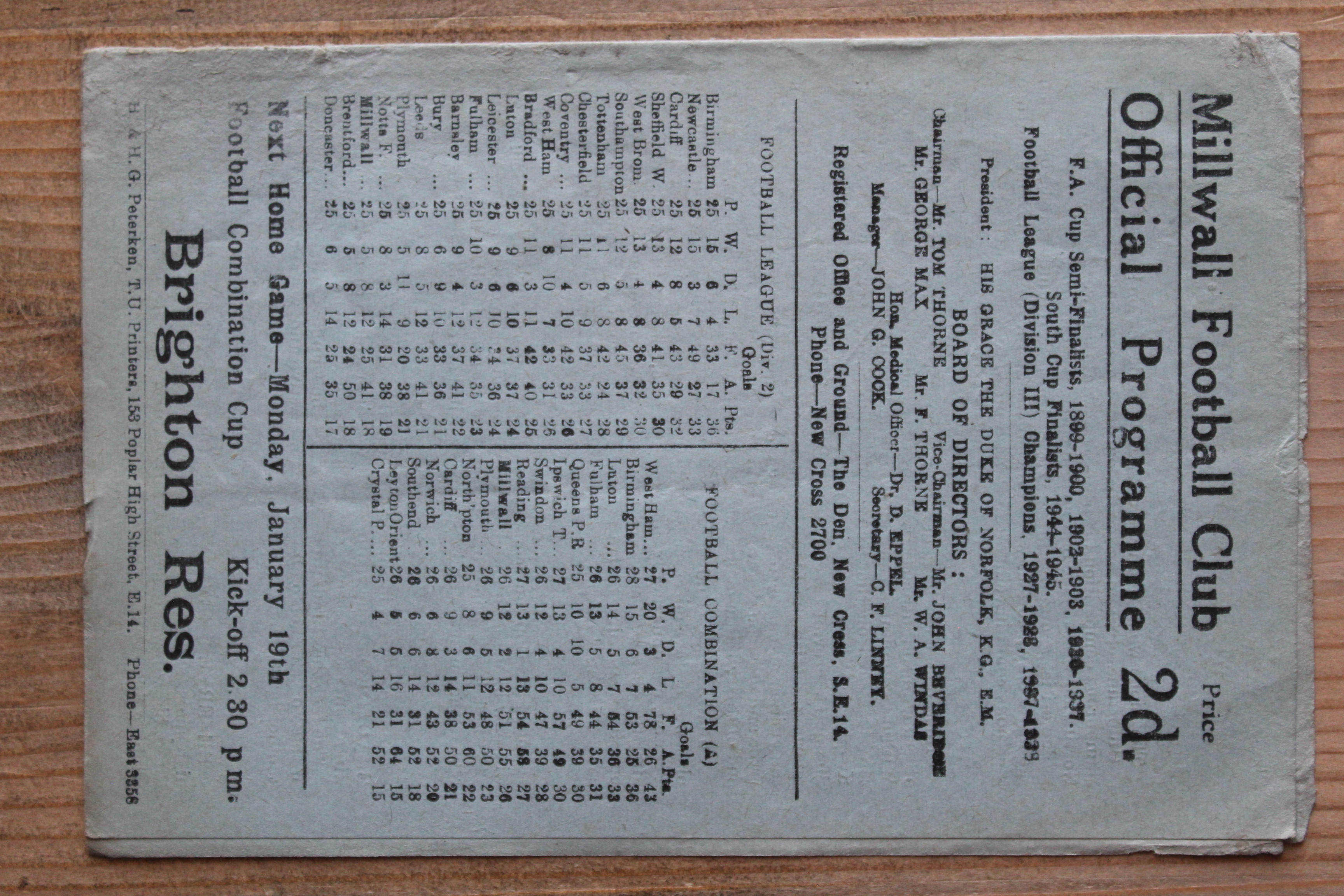 Millwall FC v Bradford Park Avenue