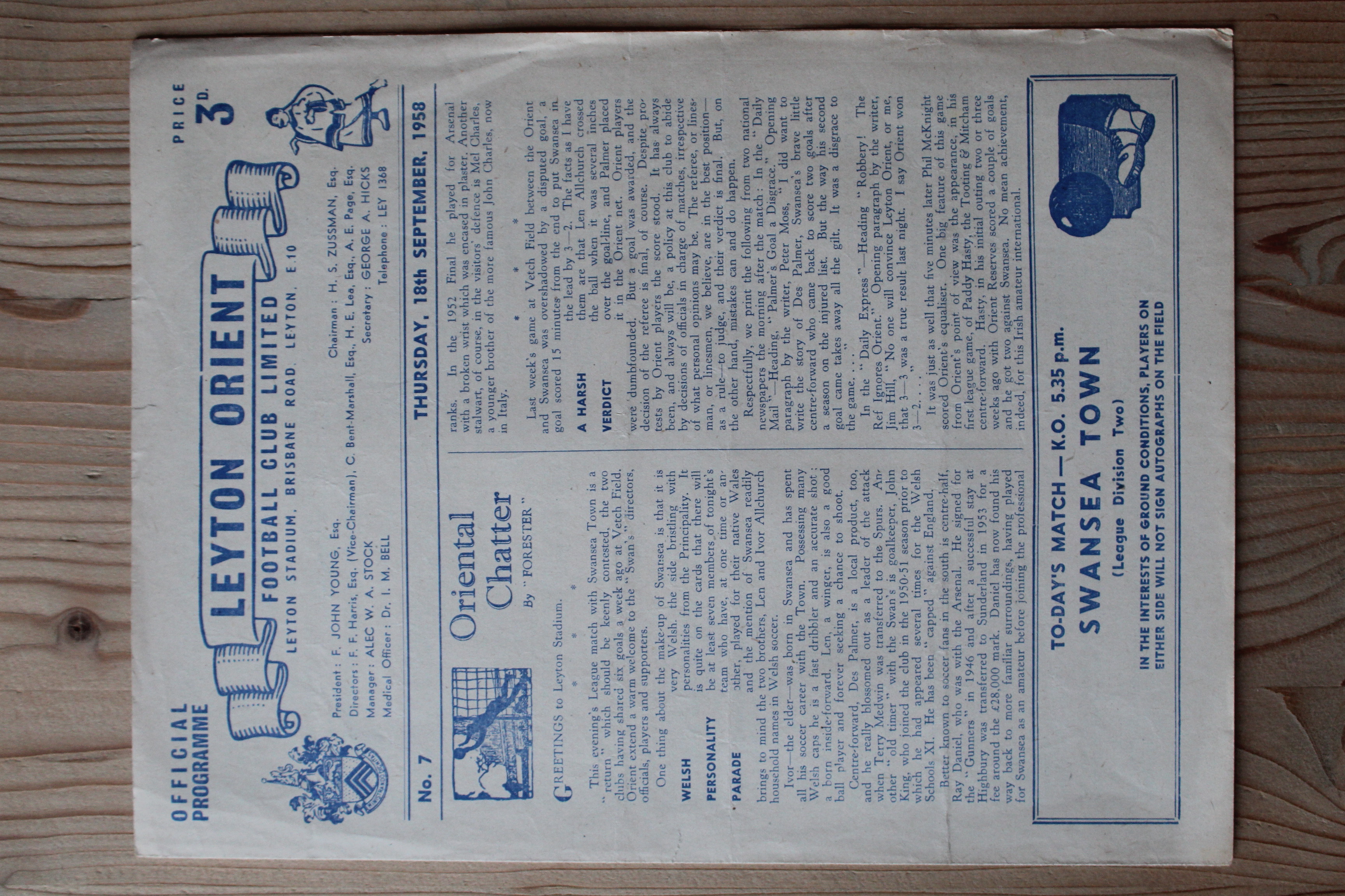 Leyton Orient FC v Swansea Town